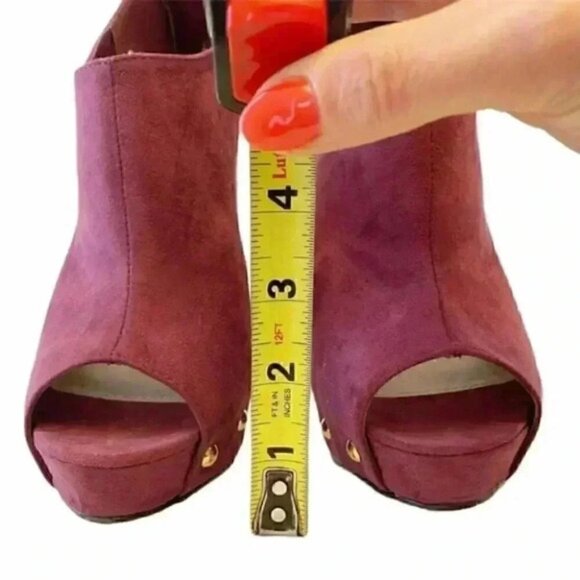 JustFab Faux Suede Peep Toe Platform High Heels Burgundy Bordeaux Size 7.5 - Picture 13 of 16